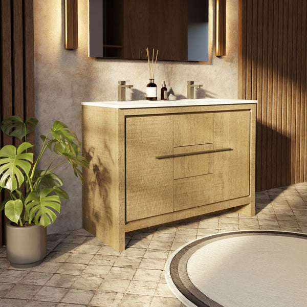 English Elm Rustic Acacia Double Bath Vanity 48" W X 20" D With Cultured Marble Top & Gun Metal Faucet Set B2731P259411-GIGA