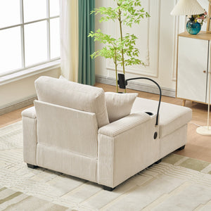 English Elm 55" Oversized Chaise Lounge Chair With Ottoman & Storage - Cozy Corduroy Recliner With Usb Port & Cup Holder W3373P328964