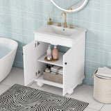 English Elm 24" White Modern Sleek Bathroom Vanity Elegant Ceramic Sink With Solid Wood Frame, Adjustable Shelf