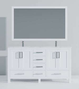 English Elm White Double Bath Vanity Set With Carrara Marble Top, Faucet, And 58-Inch Mirror For Stylish Storage B2731S00990-GIGA