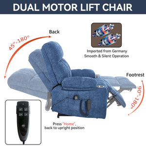 English Elm Dual Motor Power Lift Recliner with Massage Heat and Leatherair Upholstery for Living Room Blue W3224P290205