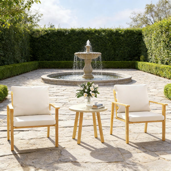 English Elm Nordic Scandinavian Bistro Set Wood Grain Steel Outdoor Patio 3 Piece with Cushions T3971P446032