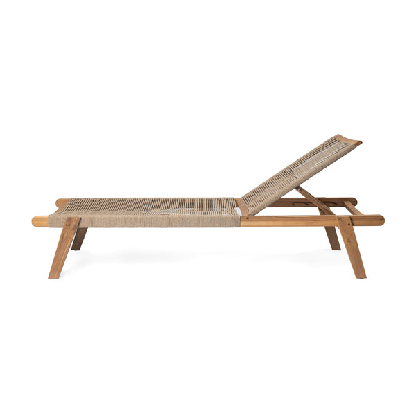 English Elm Christopher Knight Home® - Catania Teak+Beige Outdoor Rope Chaise Lounge Set of 2 – Acacia Wood Frames, 4-Position Adjustable, Weather-Resistant Comfort N775P203284G