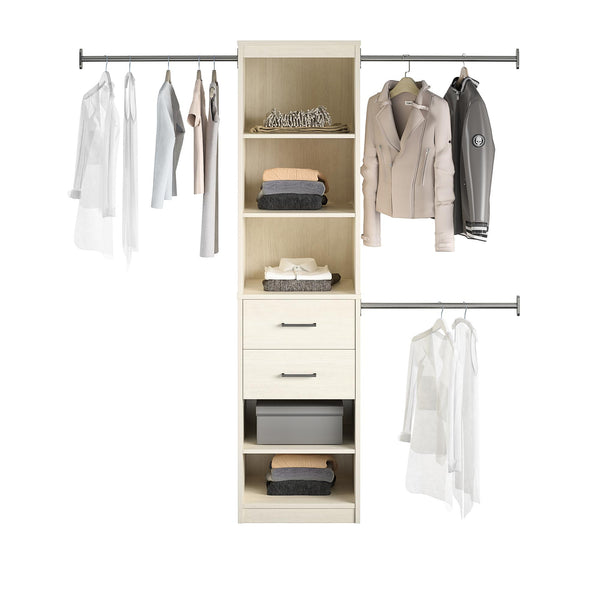 English Elm Kelly Modular Closet Tower with Open Shelves Two Drawers and Adjustable Hanging Rods B2733P436559