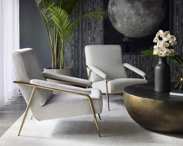 Sunpan TUTTI Lounge Chair - Elegant Mid-Century Design in San Remo Winter Cloud with Brass Frame Finish 108805