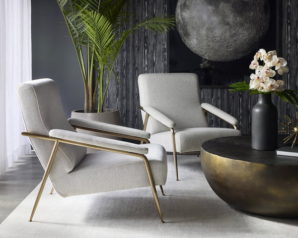 Sunpan Tutti Lounge Chair - Elegant Mid-Century Design with Clean Lines and Antique Brass Stainless Steel Frame San Remo Winter Cloud