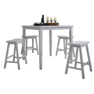 English Elm White 5-Piece Counter Height Dining Set with Ergonomic Saddle Stools, Solid Wood Top, Space-Saving Design B062P189102