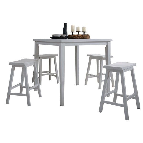 English Elm White 5-Piece Counter Height Dining Set with Ergonomic Saddle Stools, Solid Wood Top, Space-Saving Design B062P189102