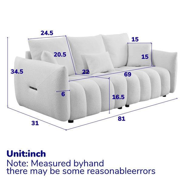 English Elm Mh 81" Plush Teddy Velvet 3-Seater Sofa With Pillows, Solid Wood Frame, Stylish Comfort & Durability W1193S00158-GIGA