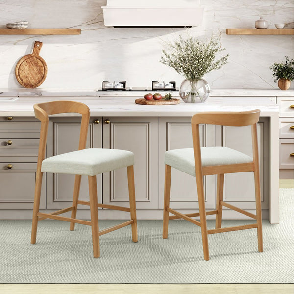 English Elm Christopher Knight Home® - Solid Rubber Wood Counter Stools Set Of 2 - Natural Oak & Beige Upholstery For Modern Comfort N771P292086Q