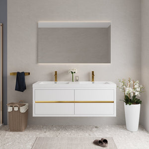 English Elm 60" Floating Bathroom Vanity Stone Resin Double Sink Soft Close Cabinet Spa Modern W1573P211176
