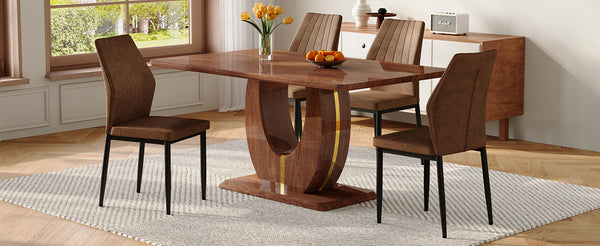 English Elm One 5 Piece Dining Set 63 Inch Table Dark Wood Grain Top with Brown Fabric Chairs W1151S04407