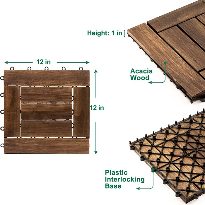 English Elm 12 Inch Acacia Wood Interlocking Patio Deck Tiles Natural Grain Outdoor Flooring T3656P456183