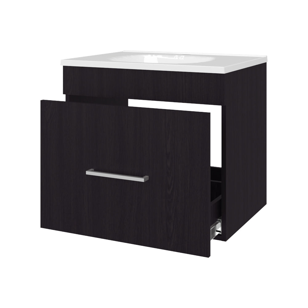 English Elm Story Floating Bathroom Vanity Set with Sink One Drawer - Space-Saving Wall-Mounted Modern Design, Scratch-Resistant Finish Wenge 28 L x 23 W x 12 H B128P314807