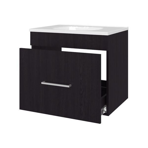 English Elm Story Floating Bathroom Vanity Set with Sink One Drawer - Space-Saving Wall-Mounted Modern Design, Scratch-Resistant Finish Wenge 28 L x 23 W x 12 H B128P314807