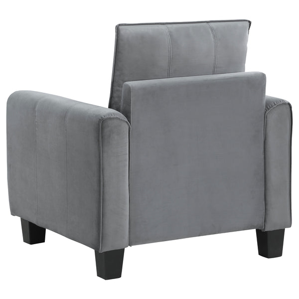 English Elm Dixon Velvety Grey Rolled Arm Accent Chair with Tapered Block Feet, Stitch Detail, Durable Comfort B062P299906