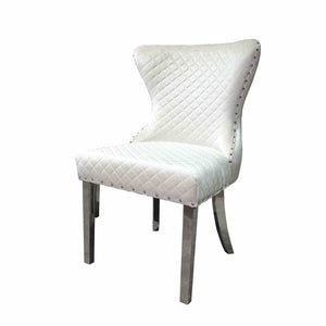 English Elm Glam Side Chair Set - Modern White Upholstery With Diamond Pattern, Nailhead Trim & Silver Legs B2741P406809