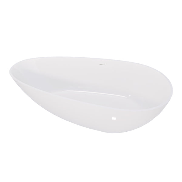 English Elm 59" Handcrafted Stone Resin Soaking Tub Glossy Freestanding Spa Design with Copper Drain W1573P176229