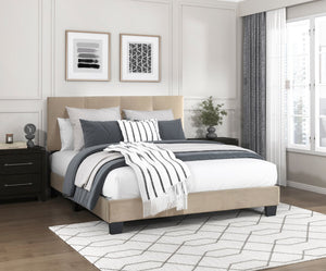 English Elm 1pc Full Platform Bed Newberry Brown Velvet Upholstered Button-Tufted Adjustable Headboard, Solid Wood Frame Light Brown 60 L x 26 W x 5 H B011P203574