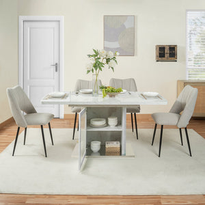 English Elm 47.24"-63"Modern Rectangle Dining Table with Extendable Top, Printed Marble Look, Sturdy Steel Base & Storage White W757P331962