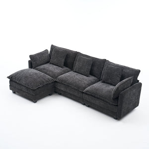 English Elm Beige Chenille Sectional Sofa with Modular Ottoman for Living Room or Studio Black W2603S00006