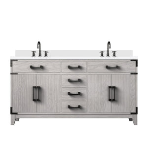 English Elm White Oak Double Bath Vanity 60" W X 22" D, White Quartz Top, Chrome Faucet & Ample Storage Options B2731P259876-GIGA