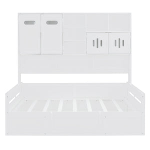 English Elm Full Size Wooden Daybed With Hydraulic Lift, Integrated Storage Cabinet & Stylish Shelving, White N820S00047K