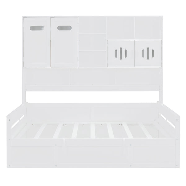 English Elm Full Size Wooden Daybed With Hydraulic Lift, Integrated Storage Cabinet & Stylish Shelving, White N820S00047K