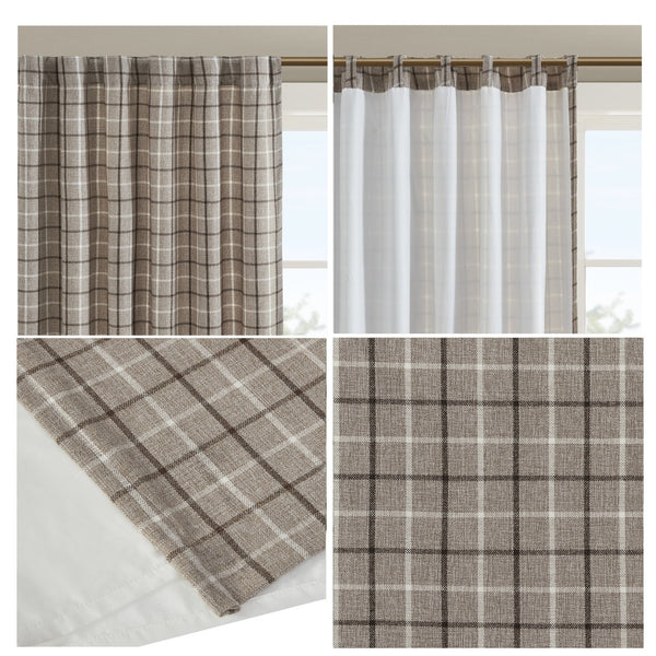 English Elm 1 Pcs Insulated Plaid Curtain Panel 50X108" With Fleece Lining For Cozy Energy Efficiency In Brown B035P319833