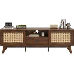 English Elm Rattan Mid Century Modern Tv Stand – Stylish Wood Media Console With Storage & Cable Management Solutions T3623P380543-GIGA