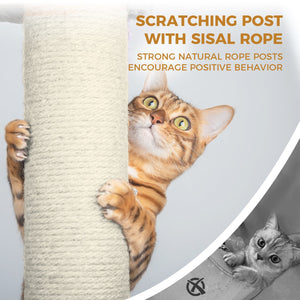 English Elm Beige Plush Multi-cat Tower with Sisal Posts Hammock and Enclosed Hideaway 64in Beige W243P326764