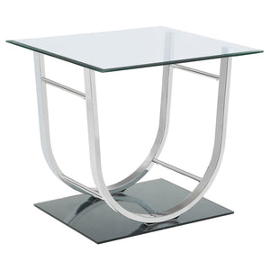 English Elm Amelia Chrome U-Shaped Glass Top End Table — Reflective Metal Frame, Spacious Modern Square Desk Surface B062P328652