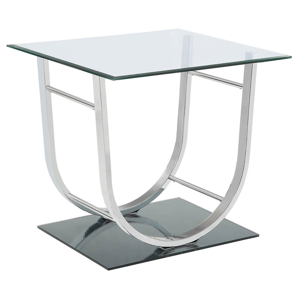 English Elm Amelia Chrome U-Shaped Glass Top End Table — Reflective Metal Frame, Spacious Modern Square Desk Surface B062P328652