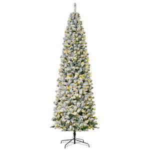 English Elm Homcom 9Ft Snow-Flocked Slim Douglas Fir Tree With 550 Led Lights - Realistic, Low-Maintenance Decor W2225P229809
