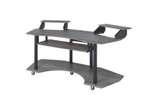 English Elm 71" Eleazar Wide Format Recording Studio Desk Black Oak Finish with Keyboard Shelf B2726S00133