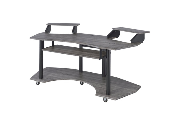 English Elm 71" Eleazar Wide Format Recording Studio Desk Black Oak Finish with Keyboard Shelf B2726S00133