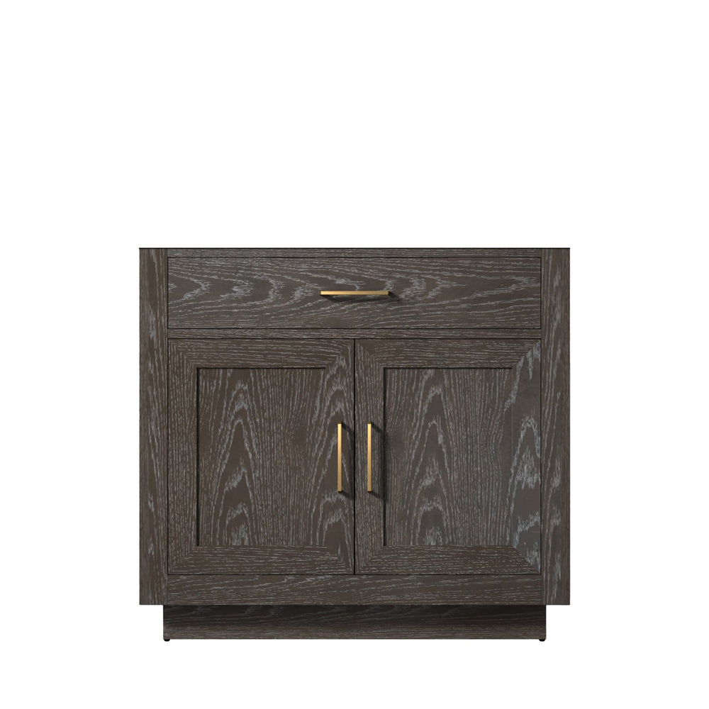 English Elm Brown Oak Midcentury Single Bath Vanity 36" W with Soft-Close Drawer, Fully Assembled Storage B2731P257664
