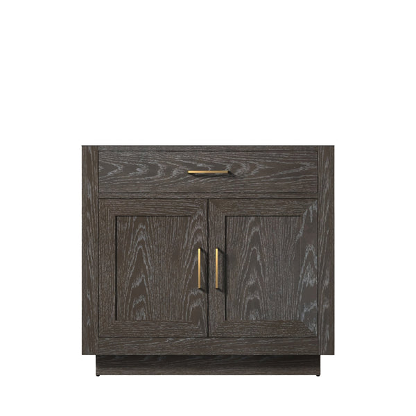 English Elm Brown Oak Midcentury Single Bath Vanity 36" W with Soft-Close Drawer, Fully Assembled Storage B2731P257664