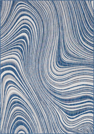 Unique Loom Outdoor Modern Pool Machine Made Abstract Rug Blue, Ivory/Navy Blue 7' 1" x 10' 0"