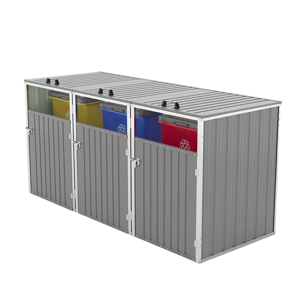 English Elm Garbage Bin Shed Galvanized Steel Enclosure Fits Three Cans with Lockable Waterproof Lid Light Gray W1598P357717