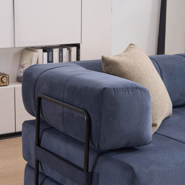 English Elm Folding Sofa Bed with Corduroy Cover, 78.5" Convertible Futon Couch, No-Assembly Foam Spring Mattress, Compact Sleeper for Living Room Blue W2915P276732