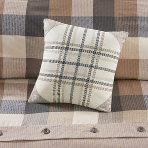 JLA Home Madison Park - 6 Cozy Herringbone Duvet Cover Set with Buffalo Plaid, Embroidered Accent Pillows & Button Closure 92 L x 104 W x 0.13H MP12-7216