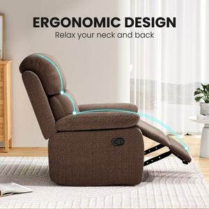 English Elm Small Recliner Chair with Padded Cushioning and Acacia Wood Frame, Easy Assembly, 330lb Capacity Chocolate T3623P408680