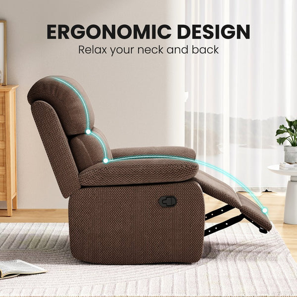 English Elm Small Recliner Chair with Padded Cushioning and Acacia Wood Frame, Easy Assembly, 330lb Capacity Chocolate T3623P408680