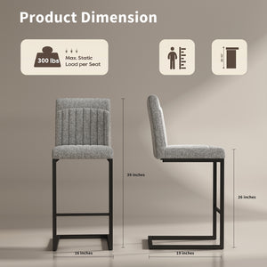 English Elm Faux Leather Counter Stools Set of Two Ergonomic Curved Back Metal Frame Kitchen Seating Light Gray W5096P400655