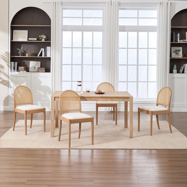 English Elm Rattan Backrest Dining Chairs Set of 2 Teddy Fabric Cushion Solid Wood Legs Kitchen Beige W3244P475485