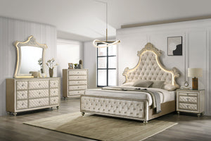 English Elm Lucienne Velvet Queen Bed with LED Headboard, Diamond-Tufted Design, Nailhead Trim Elegance Beige 88 L x 13 W x 5 H B2726S00131