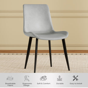 English Elm Modern dining chair set of 4 with PU leather seats, carbon steel legs, ergonomic cushion, easy clean assembly and versatile seating for home, office, cafe, conference rooms Grey W509P340588