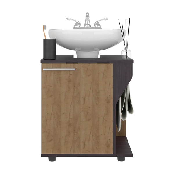 English Elm Under Sink Storage Cabinet with 2 Doors and Shelves — Sleek Oak & Black Wengue Finish for Bathrooms Natural+Black 25.98 L x 27.17 W x 4.72 H B097P395901