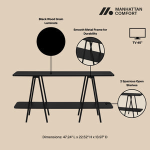 English Elm Modern Celine 47.24" Sideboard with Two Open Shelves, Carbon Steel Legs, TV Stand for Living Room Black B365P398251